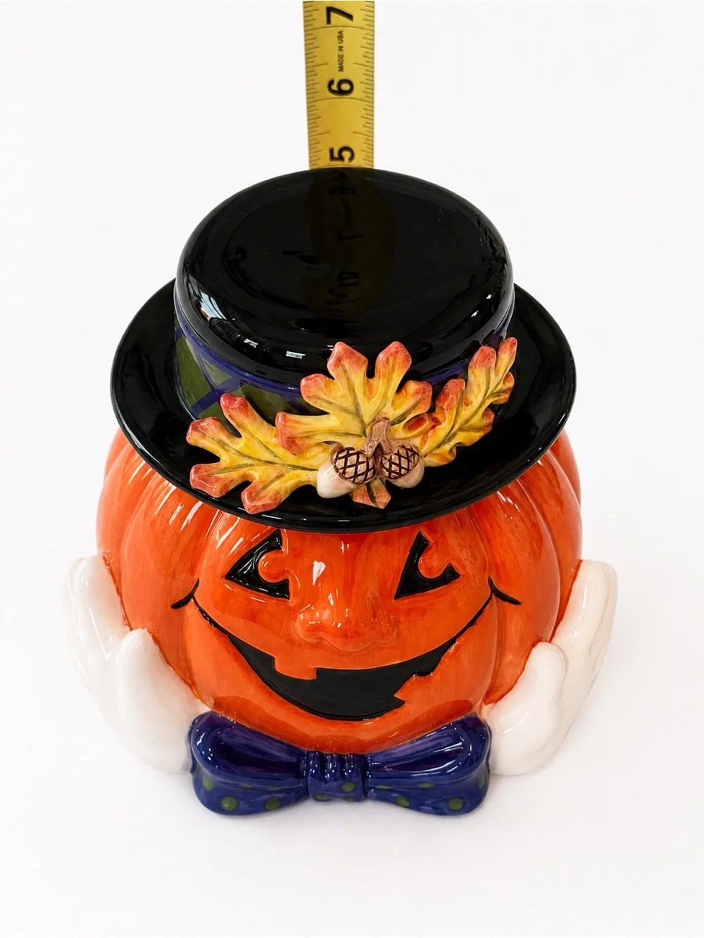 Fitz & Floyd Essentials Cookie Jar Derby Pumpkin Hat Fall 7
